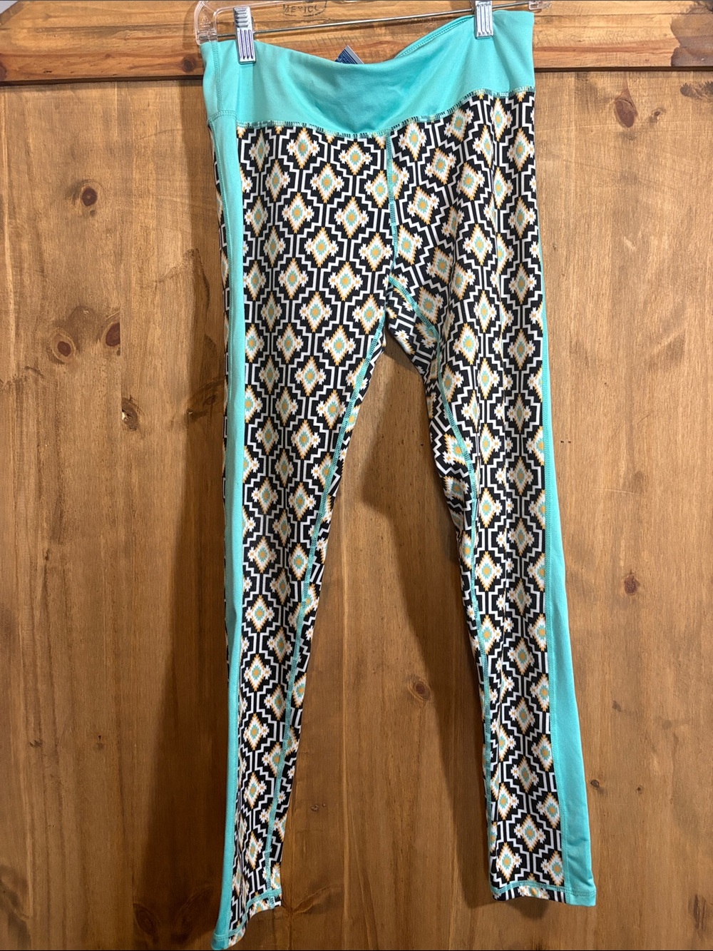 Crazy Train Teal and Black Geometric Leggings